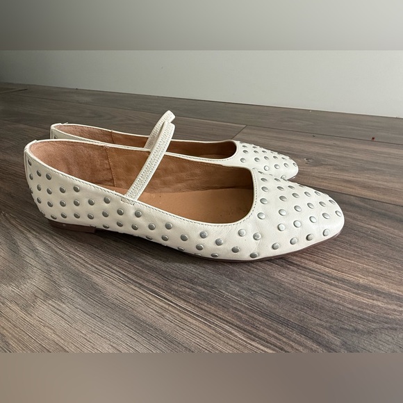 Madewell Ivory Mary Jane Studded Ballet Flats Size 8 - Picture 2 of 8